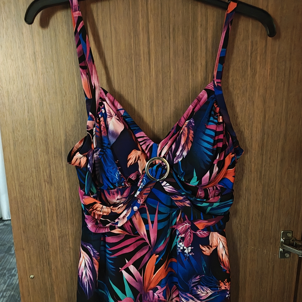 Tropical Print Dress with Ring Detail